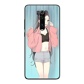Ốp Lưng in cho Xiaomi Redmi K20 Pro Mẫu Cô Gái Áo Hồng Nền Xanh - Hàng Chính Hãng
