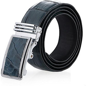 Dây nịt nam da cá sấu Huy Hoàng nguyên con bụng màu xanh đậm HT4801