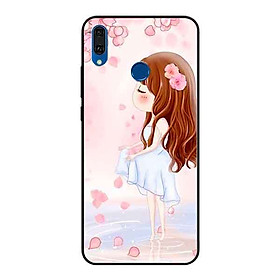 Ốp Lưng in cho Huawei Y9 2019 Mẫu Cô Gái Váy Trắng Nền Hoa Đào - Hàng Chính Hãng