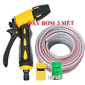 Bộ dây vòi xịt nước rửa xe, tưới cây . tăng áp 3 lần, loại 3m, 5m 206319Hcút sập, nối PE, d.vàng TL