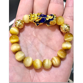 Vòng tay phong thủy đá mắt hổ vàng MS345 Tỳ hưu đổi màu theo nhiệt độ mix hạt kim tiền vàng