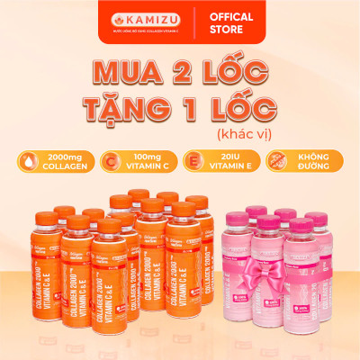 MUA 2 LỐC CAM TẶNG 1 LỐC DÂU THANH MÁT Kamizu Nước uống bổ sung Collagen Vitamin C & E hương cam