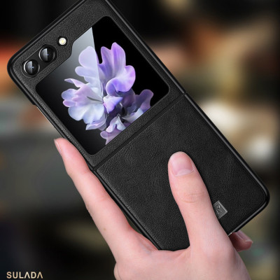 Ốp lưng da cho Samsung Galaxy Z Flip 5 hiệu SULADA viền mềm chống sốc cao cấp - Hàng chính hãng.