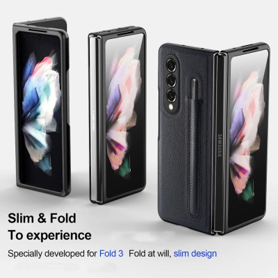 Ốp Lưng Cho Galaxy Z FOLD 6 / Z FOLD 5 / Z FOLD 4 Chống Sốc Bằng Da Có Ngăn Đựng Bút ( KHÔNG BAO GỒM BÚT )