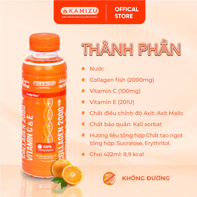 MUA 2 LỐC CAM TẶNG 1 LỐC DÂU THANH MÁT Kamizu Nước uống bổ sung Collagen Vitamin C & E hương cam