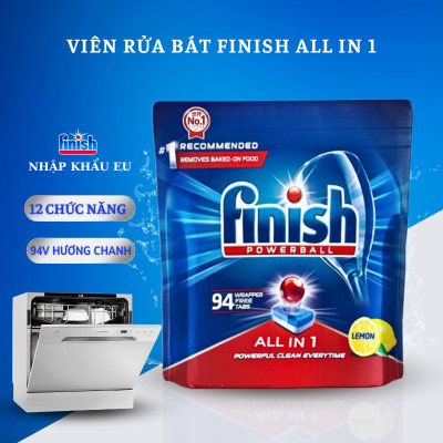 Túi 76 viên rửa chén Finish All In 1 Max Dishwasher Tablets Baking Soda QT04590