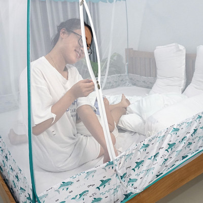 Mùng Chụp Màn Chụp Tự Bung Đỉnh Rộng Cao Cấp 1m6x2m có viền chân - Mộc Miên ( có 2 Cửa)