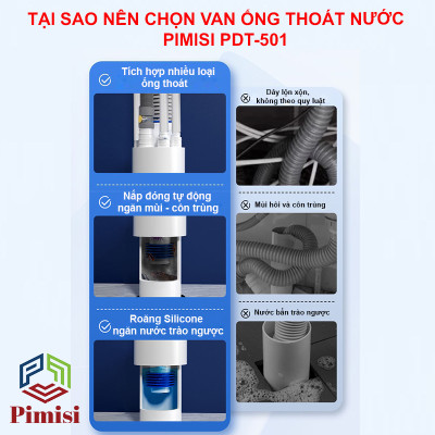 Bộ Đầu Nối Ống Thoát Nước Pimisi PDT-501 Ngăn Mùi | Chính Hãng
