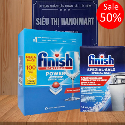 Tặng gói muối làm mềm nuớc Somat 1,2kg khi mua túi viên rửa chén bát Finish 150 viên Nhật Bản
