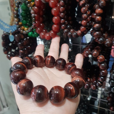 Vòng tay phong thủy may mắn Nam  Mệnh Hỏa mệnh Thổ size 16ly hay 16mm mới bóng đẹp đúng cung sanh may mắn tài lộc ạ Chất liệu đá  thạch anh mắt hổ Đỏ Nâu thiên nhiên Natural Tiger