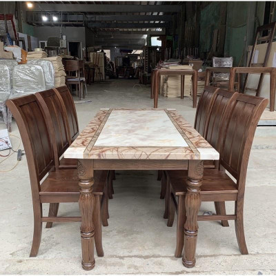 bàn ghế ăn  chân đục - đá nhập khẩu dành cho phòng bếp gia đình