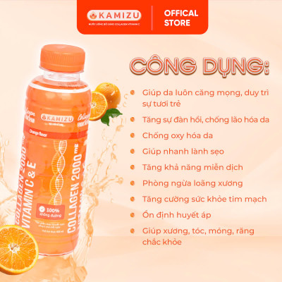 MUA 2 LỐC CAM TẶNG 1 LỐC DÂU THANH MÁT Kamizu Nước uống bổ sung Collagen Vitamin C & E hương cam