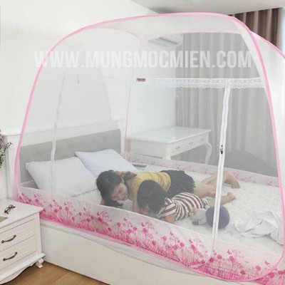 Màn Chụp , Mùng Chụp Cao Cấp Mộc Miên Đỉnh Rộng - Kích Thước 1,6mx2m Trắng Viền Hồng ( Hà Nội )