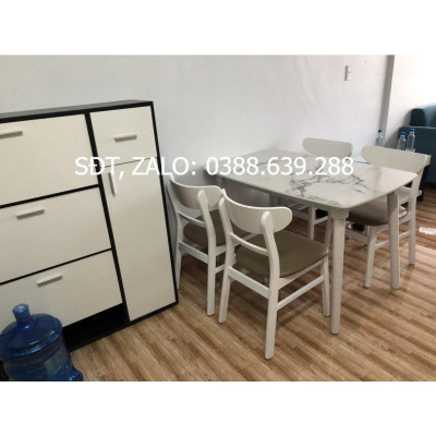 Bộ bàn ăn cho chung cư gia đình sang trọng mặt bàn giả đá cao cấp giá rẻ