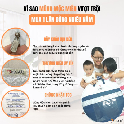 Màn Chụp Cao Cấp Mộc Miên Đỉnh Rộng - Kích thước 2,2mx2m Không Hoạ Tiết ( Hà Nội )