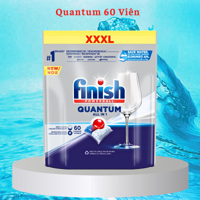 Combo Viên rửa bát Finish Quantum Max 60 viên+Muối rửa bát 1,5kg+Bóng 800ml finish dùng cho máy rửa bát