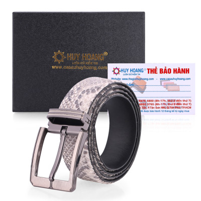HJ4316-17-20-41 - Dây nịt nam da trăn bản lớn đầu kim da nguyên thủy, đen, trắng, nâu