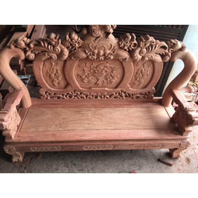 Bộ bàn ghế giả cổ nghê đỉnh gỗ hương đá