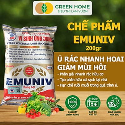 Chế Phẩm Vi Sinh EM Greenhome, Emuniv, Gói 200gr, Dùng Ủ Phân Bón Hữu Cơ, Xử Lý Rác Thải Gia Đình, Phân Huỷ Nhanh