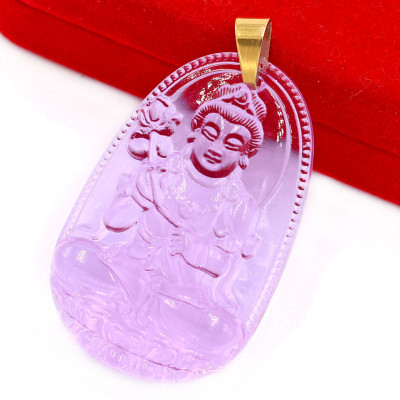 [Tuổi Ngọ] Mặt Dây Chuyền Phật Đại Thế Chí Bồ Tát Đá Pha Lê Tím Size Nhỏ 3.6cm & Size Lớn 5cm- Tặng Kèm Móc Inox - Phong Thủy 868 - May Mắn - Bình An
