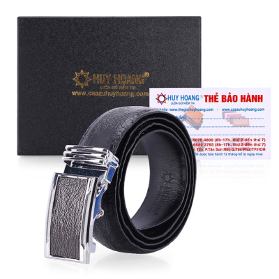 Thắt lưng nam da đà điểu Huy Hoàng trơn 3,5P màu đen, nâu đất, vàng bò, nâu đỏ HT4409-10-11-12 