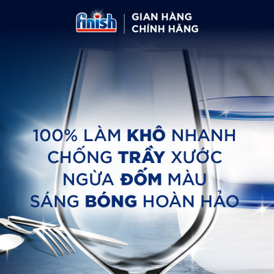 Combo Finish nâng cao 3:Viên Rửa Chén Bát Finish Powerball Quantum 64 viên + Nước làm bóng 500ml + Dung dịch vệ sinh máy