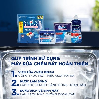 Túi 64 Viên Rửa Chén Bát Finish Powerball Quantum 12x sức mạnh, túi lớn siêu tiết kiệm