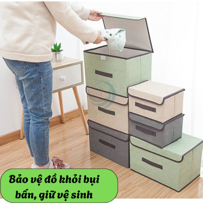 Bộ 2 Hộp vải đựng đồ có nắp tiện lợi- Thùng vải gấp gọn lưu trữ đa năng- Hộp vải đựng quần áo- Thùng chứa đồ gia đình bằng vải canvas- Hộp đựng đồ nội thất gọn gang- Hộp đựng đồ chơi/trang phục có tay cầm
