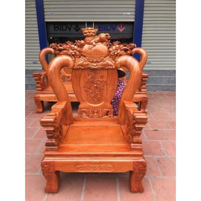Bộ bàn ghế giả cổ nghê đỉnh gỗ hương đá
