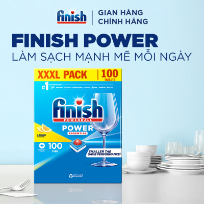 Combo Finish tiện lợi 1:Hộp 100 Viên Rửa Bát Finish Essential+ Nước Làm Bóng 500ml+ Dung Dịch Vệ Sinh Máy 250ml