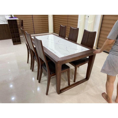 bộ bàn ăn 1m6x80 mặt đá 6 ghế  ba tiêu