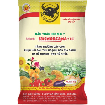 Gói 5 Kg Phân bón đầu trâu hữu cơ vi sinh cao cấp Trichoderma + TE giúp kháng bệnh và tăng trưởng khỏe cho cây trồng