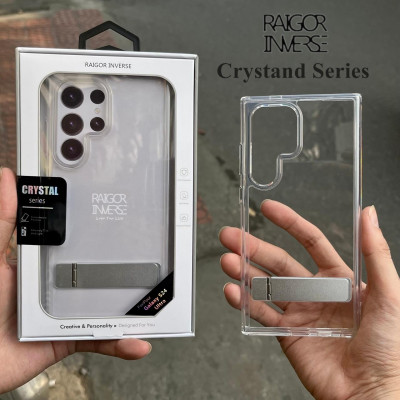 Ốp lưng trong suốt kèm giá đỡ cho SAMSUNG Galaxy S25 Ultra / S24 Ultra chính hãng Raigor Inverse Crystal Case , chống sốc - Hàng chính hãng