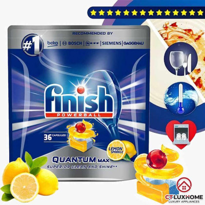Viên rửa chén bát Finish Quantum Max loại 36 viên, 60 viên - Hàng chính hãng 