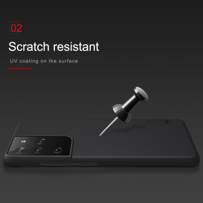 Ốp Lưng Sần chống sốc cho Samsung Galaxy S21 Ultra hiệu Nillkin Super Frosted Shield (Đính kèm giá đỡ hoặc miếng dán từ tính) - Hàng Chính Hãng