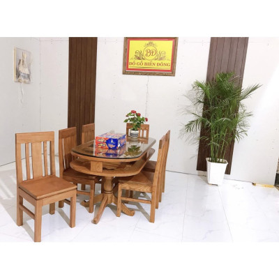 Bộ bàn ăn oval 6 ghế gỗ sồi Nga đẳng cấp, giá xưởng