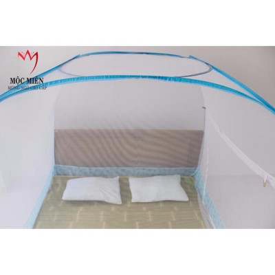 Màn Chụp , Mùng Chụp Cao Cấp Mộc Miên Đỉnh Rộng - Kích Thước 2,2mx2m Hoạ Tiết Hoa Lá Trắng Viền Xanh ( Hà Nội )