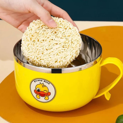 Ca Đựng Cháo Giữ Nhiệt, Ca Úp Mỳ, Tô khuấy Bột Ăn Dặm Cho Bé Hình Vịt Vàng Đáng Yêu - Chính hãng MINIIN 