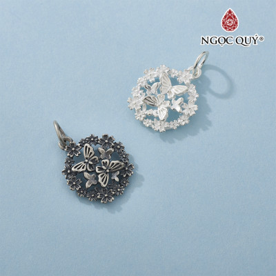 Charm bạc vòng hoa mặt bướm treo - Ngọc Quý Gemstones