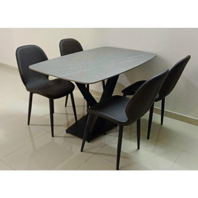 Bộ bàn ăn chân X 1m2 + 4 ghế Nordic mặt đá ceramic  Thương hiệu Nội Thất Bình Long 