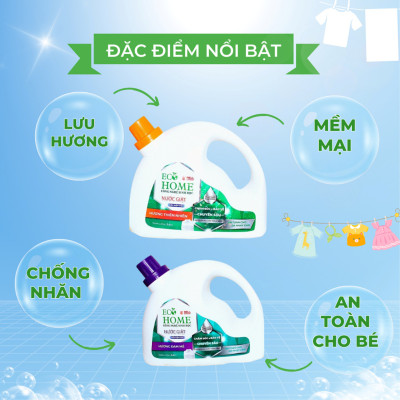Nước Giặt Xả Quần Áo Công Nghệ Sinh Học ECOHOME Kim Ngân Store Hương Đam Mê và Thiên Nhiên Làm Sạch Quần Áo, An Toàn Cho Làn Da Bé