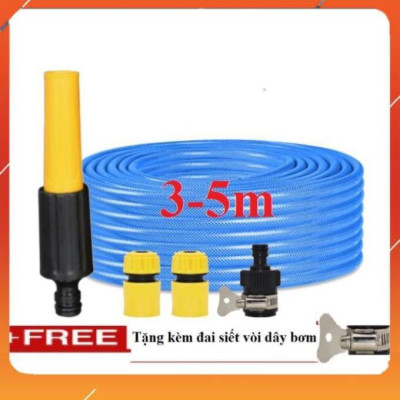 Vòi Xịt️Evoucher Bộ dây vòi xịt nước rửa xe, tưới cây , tăng áp 3 lần, loại 3m, 5m 206622-5 cút sập,nối đen+  đai