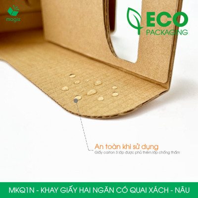 MKQ1N - 17.5x8x9 cm - Combo 20 Khay giấy 2 ngăn quai xách màu nâu siêu chắc, hộp giấy 2 ngăn chống thấm đựng ly nước, hoa và quà tặng