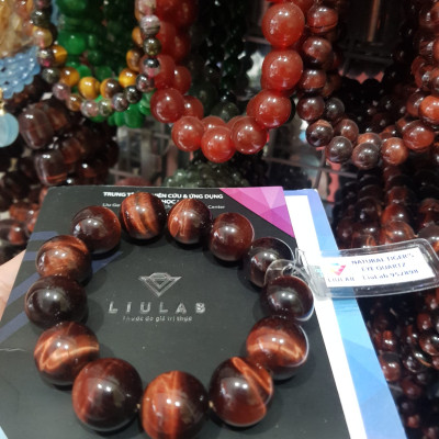 Vòng tay phong thủy may mắn Nam  Mệnh Hỏa mệnh Thổ size 16ly hay 16mm mới bóng đẹp đúng cung sanh may mắn tài lộc ạ Chất liệu đá  thạch anh mắt hổ Đỏ Nâu thiên nhiên Natural Tiger