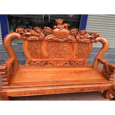 Bộ bàn ghế giả cổ nghê đỉnh gỗ hương đá