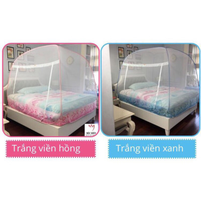 Màn Chụp , Mùng Chụp Cao Cấp Mộc Miên - Mẫu Trắng Viền Hồng Hoa Lá ( Hà Nội )