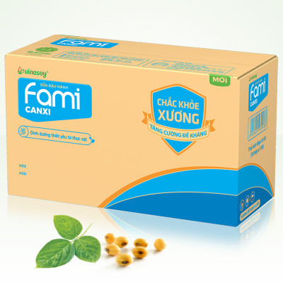 Thùng Sữa đậu nành Vinasoy Fami Canxi ít đường (200ml x 36 Hộp)