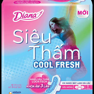 Combo 6 Băng vệ sinh Diana Siêu thấm Cool Fresh Siêu mỏng Cánh gói 8 miếng