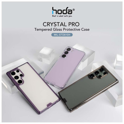 Ốp lưng trong suốt chống sốc 2m cho Samsung Galaxy S25 Ultra hiệu HODA Crystal Pro - Viền TPU, lưng kính cường lực, chống va đập - Hàng nhập khẩu
