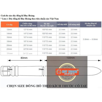 HT8106 - Dây đồng hồ Huy Hoàng da bò size 12, 14 màu cam